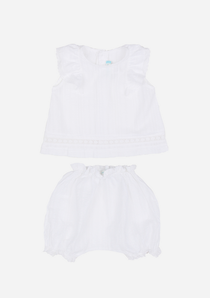 Ruffle Top and Bloomers with Lace Detail, White