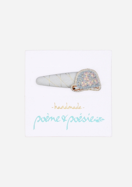 Handmade Barrette with Turtle Charm, Sky Blue