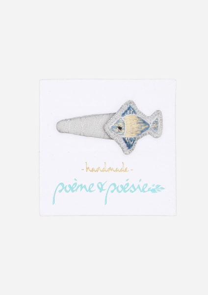Handmade Barrette with Fish Charm, Sky Blue