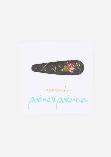 Handmade Barrette with Drooping Flower, Anthracite