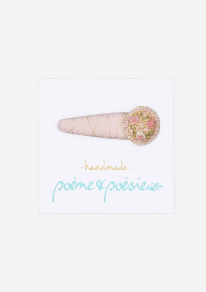 Handmade Barrette with Vintage Rose Charm, Blush