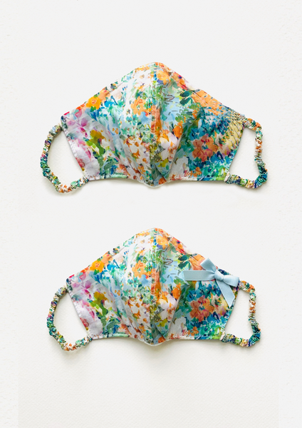 "Be Safe. Be Kind" Printed Heirloom Mask - Blue Watercolor Floral