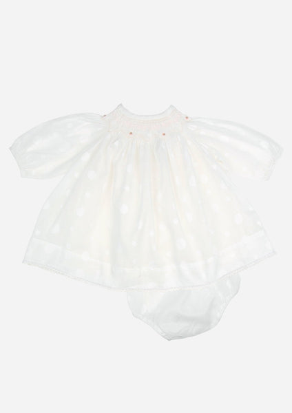 Smocked Circles Dress, White