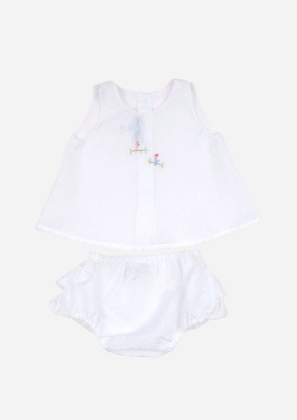Parrot Buddies Top & Ruffle Bottom, White