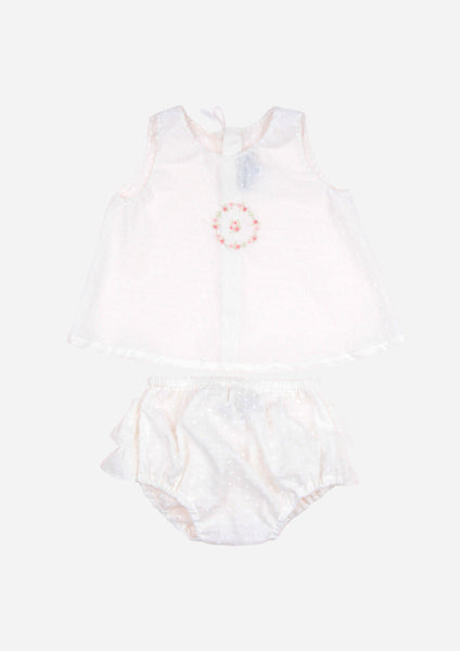 Rose Wreath Top & Ruffle Bottom, Cream