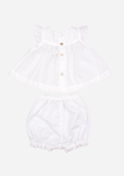 Flutter Sleeve Top & Bloomer with Lace, White