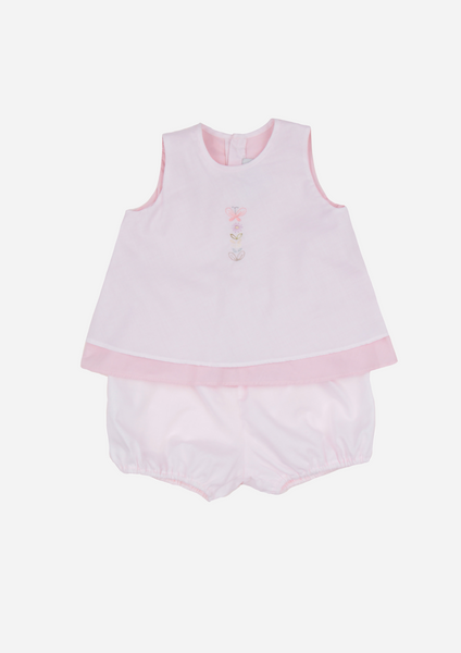 Butterfly and Flower Embroidered Top and Bloomer, Blush & Mauve