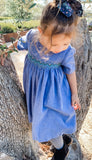 Short Sleeved Smocked Heirloom Dress, Cerulean