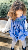 Short Sleeved Smocked Heirloom Dress, Cerulean