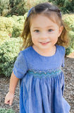 Short Sleeved Smocked Heirloom Dress, Cerulean