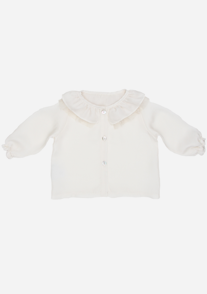 Heirloom Blouse with Tulle Lace Ruffle Collar, Ivory