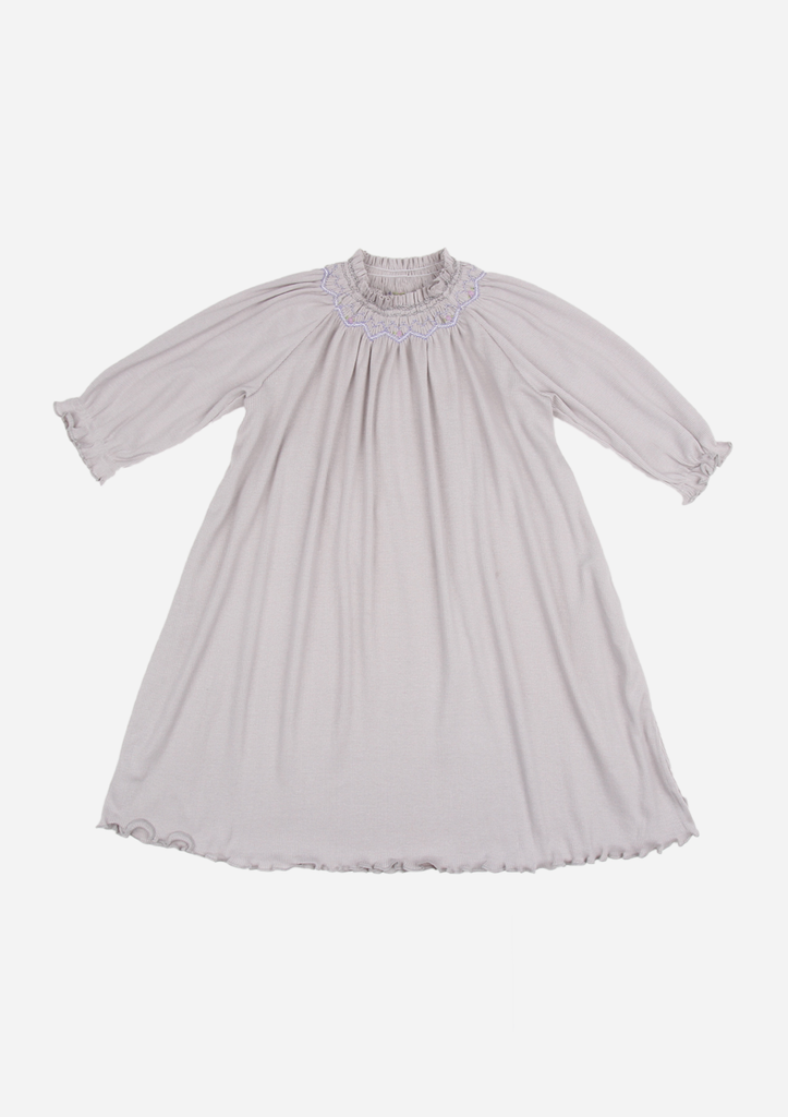Long Sleeve Smocked Rib Day Gown, Slate