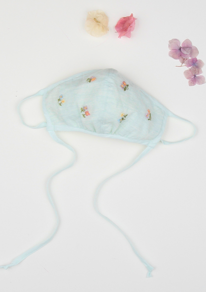 "Be Safe. Be Kind" Hand Embroidered Adjustable Heirloom Mask - Cottage Garden, Mint Organic