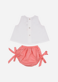 Bird Embroidered Top and Bloomer, White & Coral