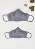 Be Safe. Be Kind" Printed Heirloom Mask - Navy & White Swiss Dot
