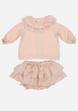 Heirloom Blouse with Ruffle Collar & Tulle Lace, Peach