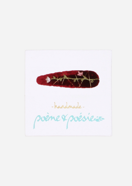 Handmade Barrette with Flowering Vine, Ruby Red