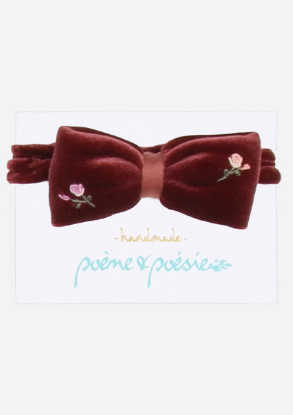 Handmade Velvet Headband with Rose Branches, Burgundy