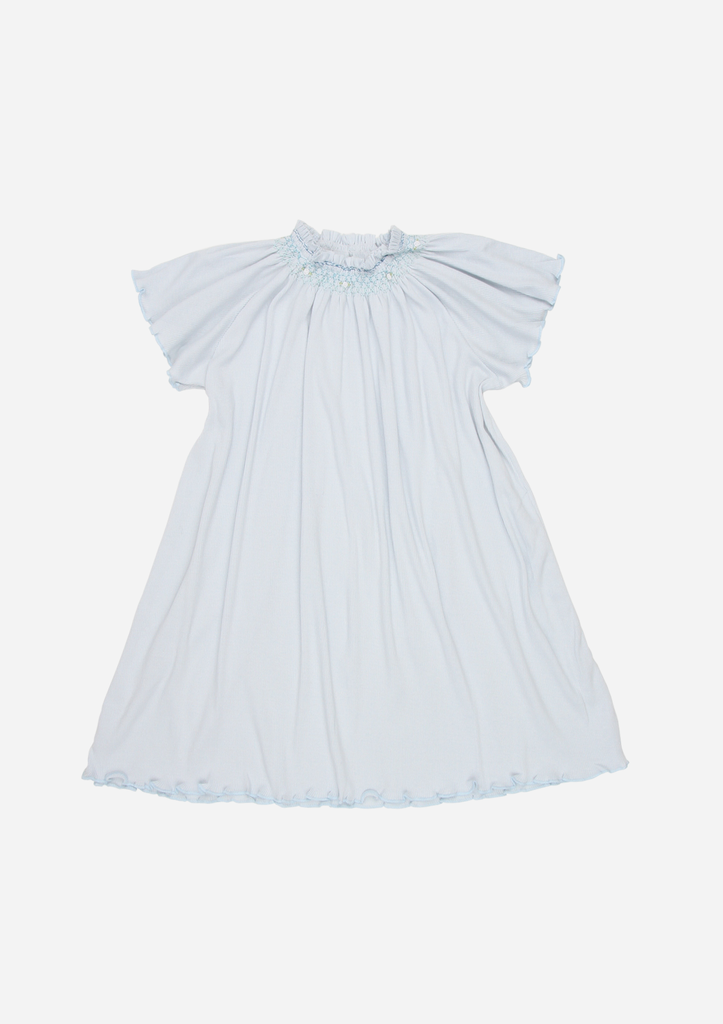 Flutter Sleeve Smocked Rib Day Gown, Sky Blue