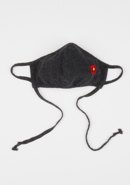 "Be Safe. Be Kind" Hand Embroidered Heirloom Mask, Adjustable - The Poppy, Charcoal