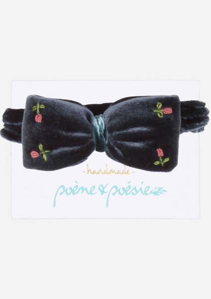Handmade Velvet Headband with Rose Buds, Midnight Blue