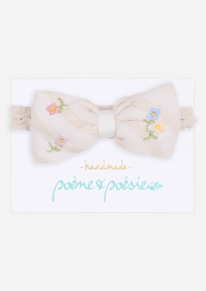 Handmade Headband with Scattered Flowers, Eggshell Stripe