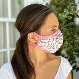 "Be Safe. Be Kind" Printed Heirloom Mask, Adjustable - Ivory Cherry Blossom