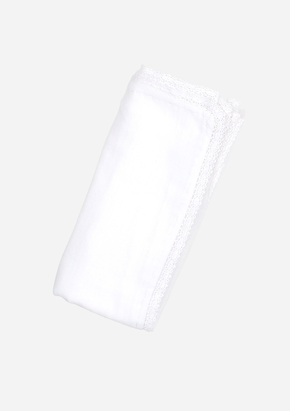 Classic Heirloom Swaddle, White with White Stitching and Lace