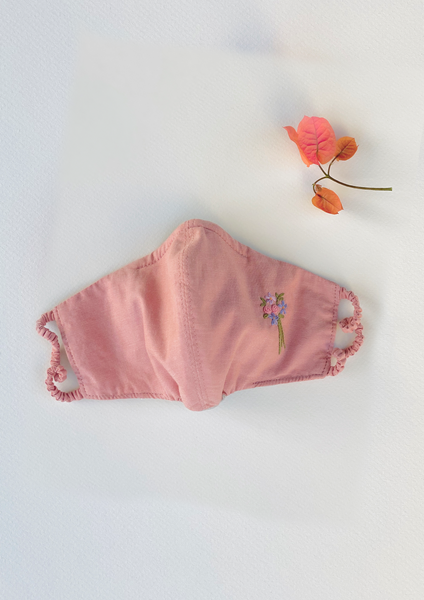 "Be Safe. Be Kind" Hand Embroidered Heirloom Mask - Bouquet of Flowers, Coral