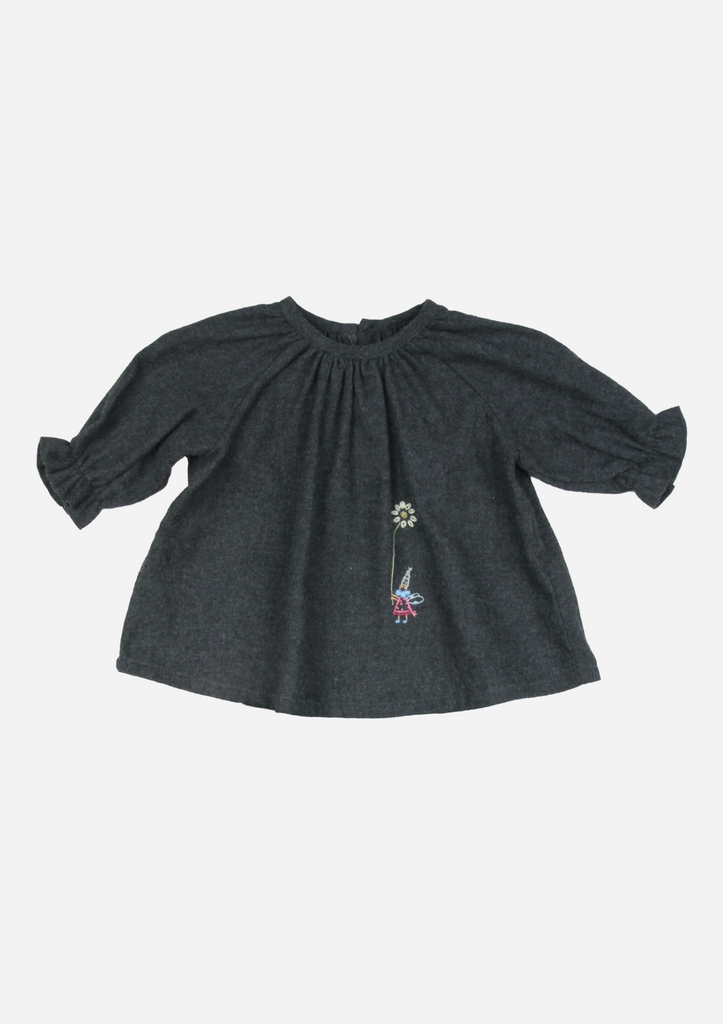 Ruffle Sleeve Pixie Top, Anthracite