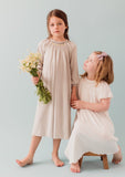 Long Sleeve Hand Smocked Jersey Day Gown, Stone