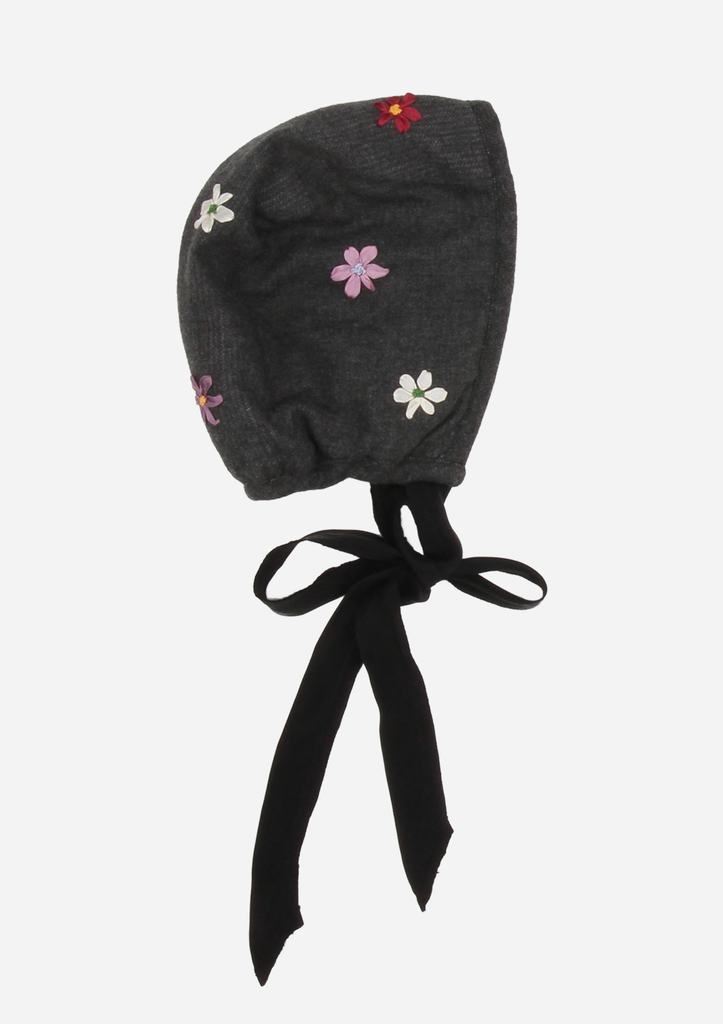 Silk Ribbon Flower Bonnet, Anthracite