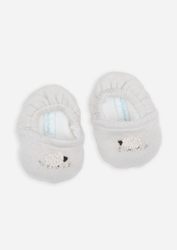 Reversible Fluffy Sheep Booties, Dove Grey
