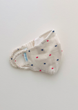 "Be Safe. Be Kind" Printed Heirloom Mask - Red & Blue Swiss Dots